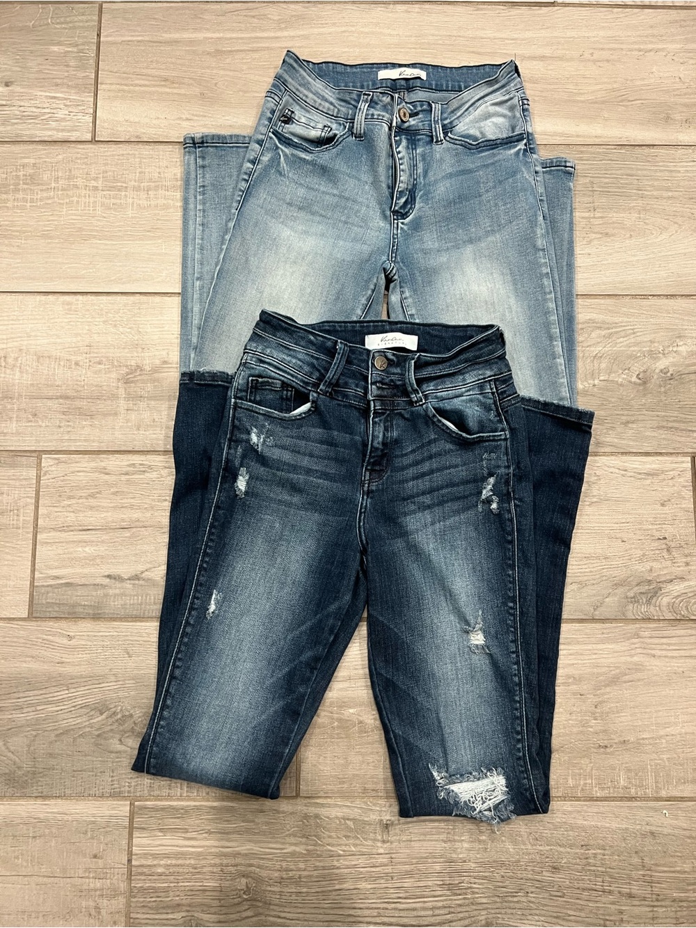 KanCan Two-Tone Distressed Skinny Jeans - Light & Dark Blue